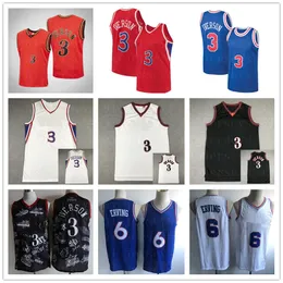 Męskie koszykówki Mitchell i Ness Iverson 3 Erving 6 Haftowe logo zszyte retro 1997-1998 koszulki