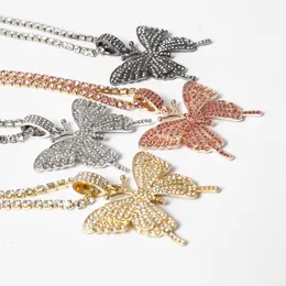 Estração Big Butterfly Pingente Colar Rhinestone Cadeia Para As Mulheres Bling Chain Cristal Gargantilha Colar Jóias