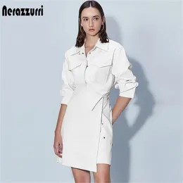 Nerazzurri Runway White Designer Leather Jacket Women Pockets Long Sleeve Long Korean Fashion Streetwear Faux Leather Coats 220112