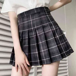 Frauen Harajuku Adrette Süße Kawaii Plissee Plaid Rock Sommer Koreanische Hohe Taille Mini A-Line Jk Uniform Röcke Weibliche G220309