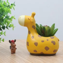 1PC Cute Giraffe Resin Succulent Plant Pot Decorative Desktop Flower Pot Mini Bonsai Planter Home Garden Decor Y200709