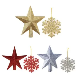 Plast jul glitter snöflinga stjärna julgran topper festlig