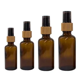 5 10 15ml 30ml 50ml clear Amber Glasspumps tops bamboo lotion bottle 1oz 2oz 4oz Frost Glass Nature Mist Spray packing