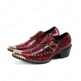 Sapato Social Masculino Złoto Stalowe Toe High Heels Red Wedding Oxford dla Mężczyzn Nity Formalne Buty Mężczyźni Prawdziwej Skóry Vestidos