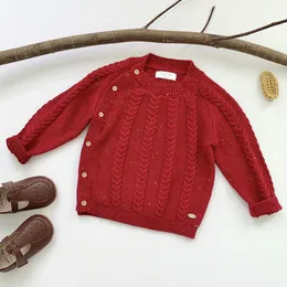 Höst Kids Girls Långärmad Sticka Slant Spänne Sweater Vinter Baby Pullover Sweaters 1-6yrs 210429