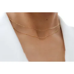 925 Silver Layered Necklace Handmade Gold Chocker Ball Chain Pendant Collier Femme Kolye Collares Jewelry Necklace For Women Q0531