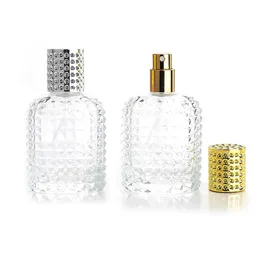 Partihandel Newest Glass Perfume Bottles 30ml 50ml Tom Atomizer Makeup Spray Bottle med guld silver lock LX3491