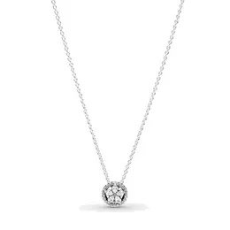 Fine Jewelry autêntico 925 Colar de prata esterlina ajuste pandora pingente charme espumante duplo halo collier amor engajamento diy casamento colares