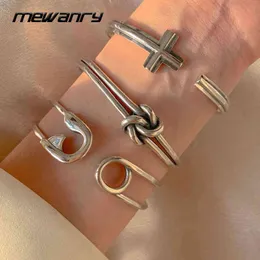 Mewanry 925 Sterling Silver Cross Pin Knotted Vintage Bracelet Fashion Trendy Elegant Party Jewelry Birthday Gifts for Women