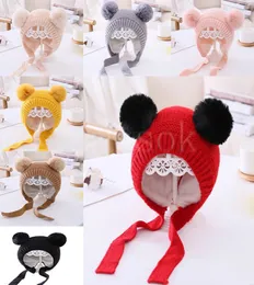 Zima Dzianiny Ciepłe Kapelusz Baby Cute Double Pompon Niemowlę Baby Boy Girl Cap Ear Protection Hats Kids Dzieci Beanie Bonnet Enfant DB104