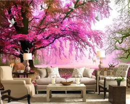 Beibehangカスタム3Dの壁紙壁画のファンタジー桜の木の鹿の写真テレビの背景の壁3 d