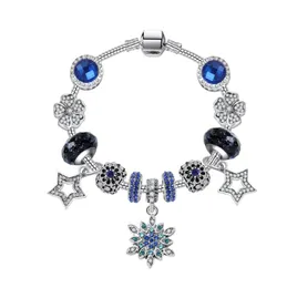 Charm armband smycken passar 925 blå stjärn snöflinga kristall hänge armband diy pärlor kattögon för semestergåvor släpp leverans 2021 2x8fm