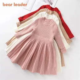 Bear Leader Long Sleeve Sweater Dress Girls Princess Baby Clothes Sweet Tutu Party Dresses Christmas Little 220309