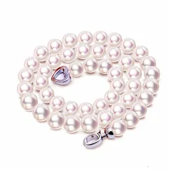 8-9mm Białe Pearl Naszyjniki w pobliżu Round Natural Freshwater Pearl 925 Sterling Silver Choker Naszyjnik dla Kobiet Biżuteria Prezent Q0531