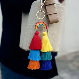 Rainbow Tassel Key Rings Gold Multi Layer Keychain Holders Bag Hang For Women Fashion Jewelry Will and Sandy Gift