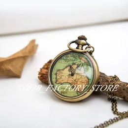 New style quartz movement large map pocket watch necklace retro jewelry wholesale sweater chain European and American pocket watch fashion