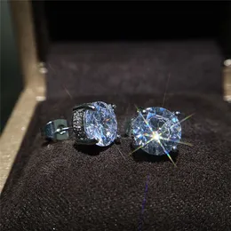 Hip Hop 18K placcato oro bianco ghiacciato CZ Zirconia orecchini rotondi per uomini e donne Orecchini con diamanti Borchie Rock Rapper Gioielli Regalo festa di moda