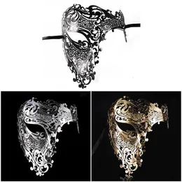 Skull Metal Mask Halloween Rhinestone Half Face Venetian Masquerade Men Women Skull Filigree Party Mask D Y200103