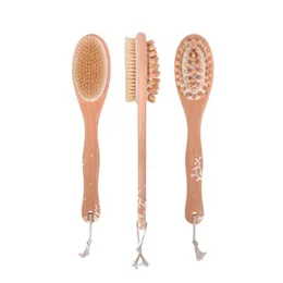 Long Handle Wood Brush Elliptical Head Pig Bristles Double Faced Cleansing Massager Brushes Exfoliating Home Bathing Gadgets 9 95cl G2