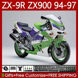 Kawasaki Ninja ZX 9R 1994 1997 kit di carenatura verde addominali lucido stampo di compressione