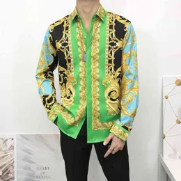 Luxury Palace Gold Shirt Men Loose Fit Long Sleeve Party Shirt Fashionable Party Club Chemise Hawaienne Homme Men Casual Shirts G0105