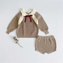 21 Set per bambini Pullover lavorato a maglia Top + pantaloncini Autunno Inverno Abbigliamento per neonati 211224