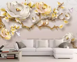 Beibehang Modern Minimalist Mural Wallpaper 3D Embossed Peony New Chinese TVバックグラウンドウォールリビングルームベッドルーム3D