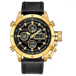 Olm New Sport Watches Men Top Dual Dual Display Impermeável relógio de pulso macho de couro luminoso Hands Cronógrafo Watch1