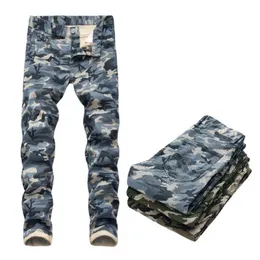 Mäns Jeans 2021 Mens Camouflage Streetwear Slim Stretch Army Green Print Denim Pants Plus Size 38-44