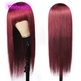 Indian Human Virgin Hair 99J Straight 10-32-tums Bourgogne Yirubeauty Silkeslen Straight 150% Density 99J Full-Mechanism Wigs Capless Wig Wig