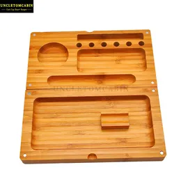 Bamboo Multifunctional Tobacco Roll Tray For Roll Paper Backflip Bamboo Magnetic Rolling Tray Smoking Herb Grinder Storage Case By DIY