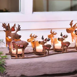 Uchwyt na świech Kute żelaza Elk Pull Candlestick Retro Boże Narodzenie Matka i Children's Room Deer Sleigh With 4 Candle Cup LJ201018