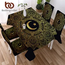 BeddingOutlet Golden Mandala Tablecloth Star Moon Waterproof Table Cloth With Chair Covers Flower Decorative Table Cover 140x200 T200707