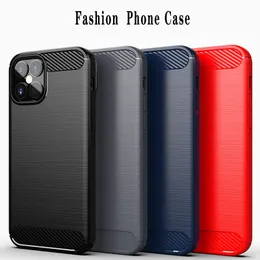 Proste szczotkowane wzór włókna węglowego Case Telefon Silicone Anti-Drop Soft Shell do Apple Iphone12 11 Pro X XR Pokrywa skrzynki telefonii komórkowej