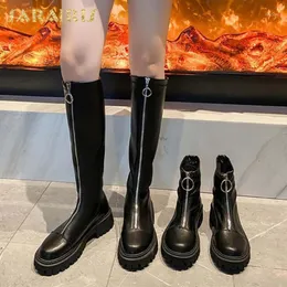 Сапоги Sarairis 2021 модная скидбатация толстые каблуки передняя молния удобная обувь женские пинетки