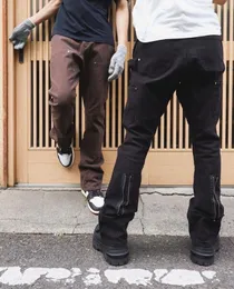 2021ss vujade kenijima calças de brim feitas sob encomenda hip-hop high street jeans homens mulheres casal perna abertura zíper flare1277f