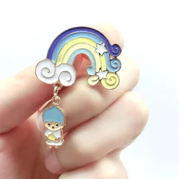 European-American style fashionable cute cartoon clouds rainbow with beautiful fox alloy enamel pin badge brooch