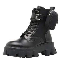 Borstat Rois Läder och Nylon Combat Boots Kvinnor Designers Vinter Martin Ankel Boots Platform Outdoor Booties