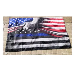 3x5ft billigt pris Amerikanska USA och tunna blå linje flaggor, nationell digital utskrift polyester, 150x90cm flaggor och banderoller