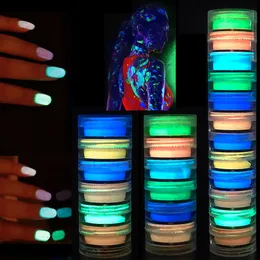 12 Farben Fluoreszierendes Nagelpulver Neon Phosphor Buntes Nail Art Glitzerpigment Langlebigstes 3D-Glühen Leuchtende Staubdekorationen 0315