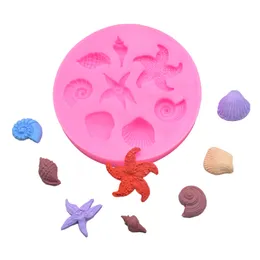 100pcs Starfish Cake Mould Ocean Biological Conch Sea Shells Chocolate Silicone Mold DIY Kitchen Liquid Tools Pink Color