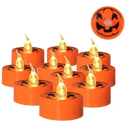 12 pz/set Creativo Zucca Luce di Halloween Senza Fiamma Arancione Candela Elettrica Lampade Decorazione di Halloween per la Casa Horror House H1222