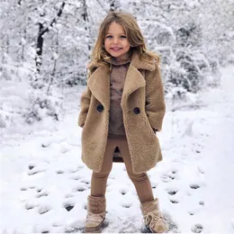 2021 Nya Barnbarn Baby Girls Långärmad Vinter Vår Solid Vindtät Kappa Tjockad Varm Pocket Outwear Kids Winter Coat