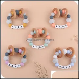 Soothers Teorsers Health Care Baby, Kids Maternity Baby Teether Rings Sile Beech Wood Teething ring chew 장난감 샤워 놀이 라운드 나무 Bea
