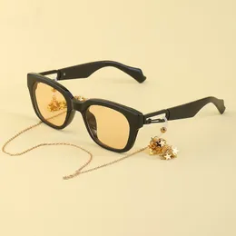 Luxus-Sonnenbrille für Damen, GM, gleicher Absatz, Leopardenbraun, exquisite Sternkette, Dekoration, Brille, schwarze Aprikose, Brille, Laufsteg, weiblich, blaue Mode-Sonnenbrille
