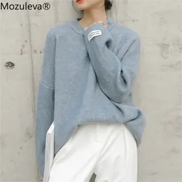 Mozuleva Autumn Winter Women Labeling Loose Pullovers Female Elegant O-Neck Long Sleeve Oversized Warm Sweaters 5 Colors 201109