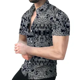 メンズ半袖ボタンアップシャツビーチジオメトリ服カジュアル夏のシャツボーイフレンドブラウスサイズS-3XLシャツ