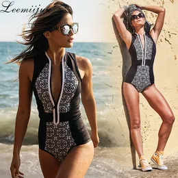 Mulheres sexy um pedaço de maiô bikinis impressão floral push up zipper maço traje biquíni biquíni biquíni conjunto de roupa de banho t200708