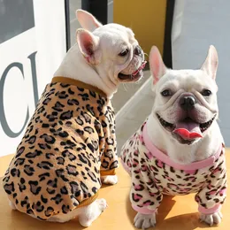 Küçük Köpek Giysileri Kış Sıcak Pijama Artı Kadife Hoodie Bulldog Leopord Desen Desen Giyim Noel Giysileri Hediye