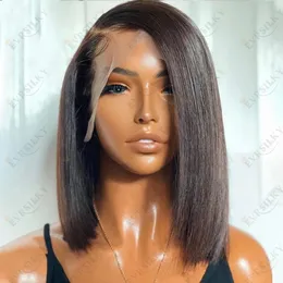 Parte curta de Bob Side Parte de renda reta dianteira de cabelo humano para mulheres negras cabelos naturais pré -arrancados com cabelos de bebê Remy